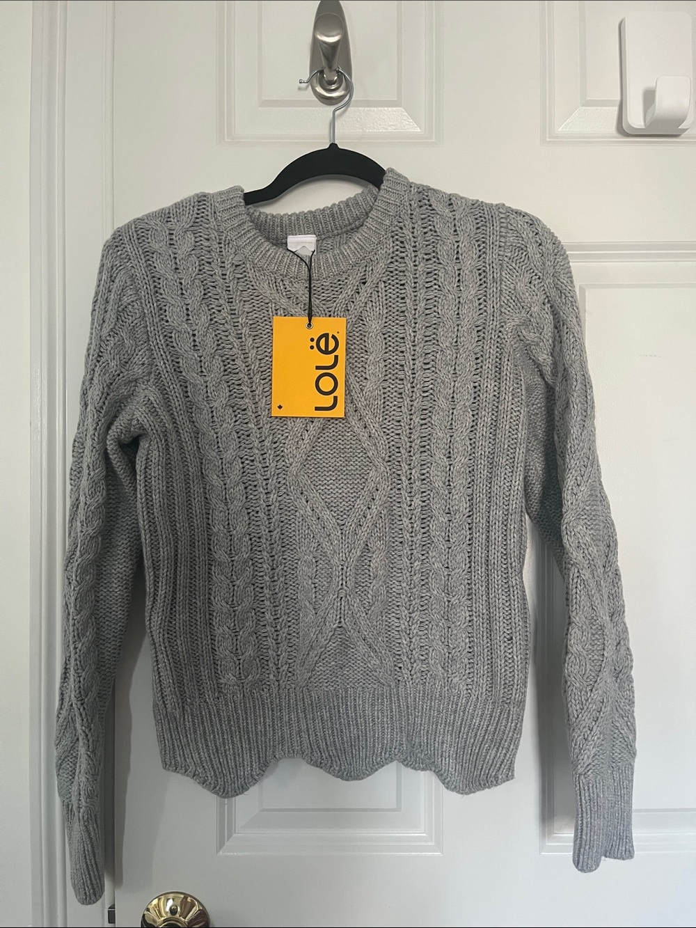 Lole Gray Cable-Knit Crew Sweater